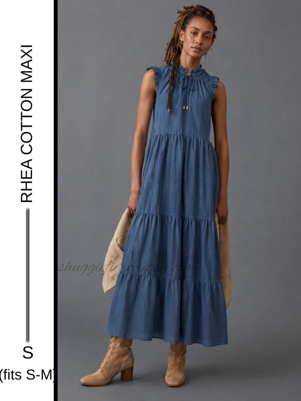 MSRP: $69 | ✨ Rhea Handmade 100% Cotton Tiered Maxi Dress Blue | Size S/M ✨
